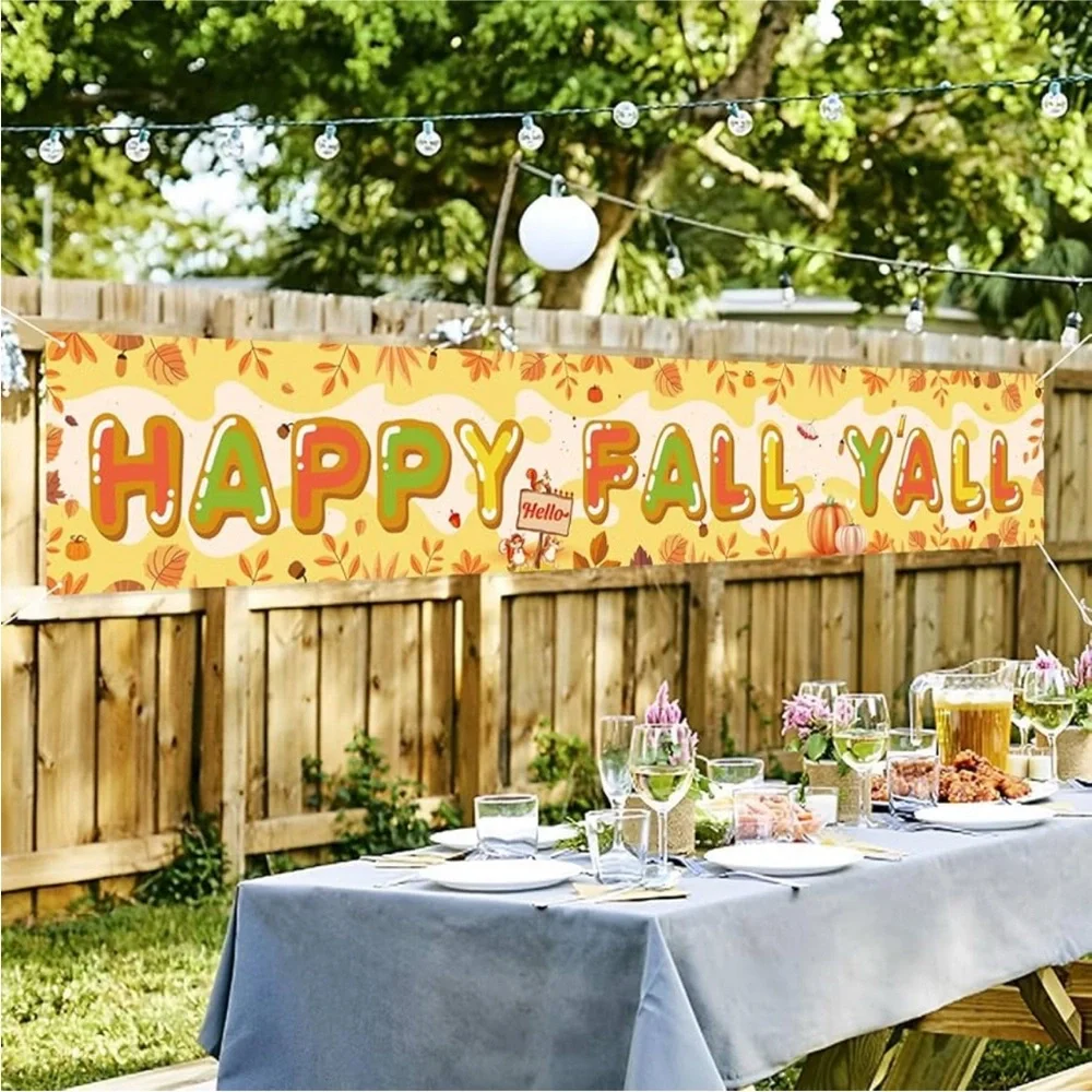 Happy Fall Y'all Banner, Hello Fall Banner, 118 x 19, Fall Outdoor Decorations,